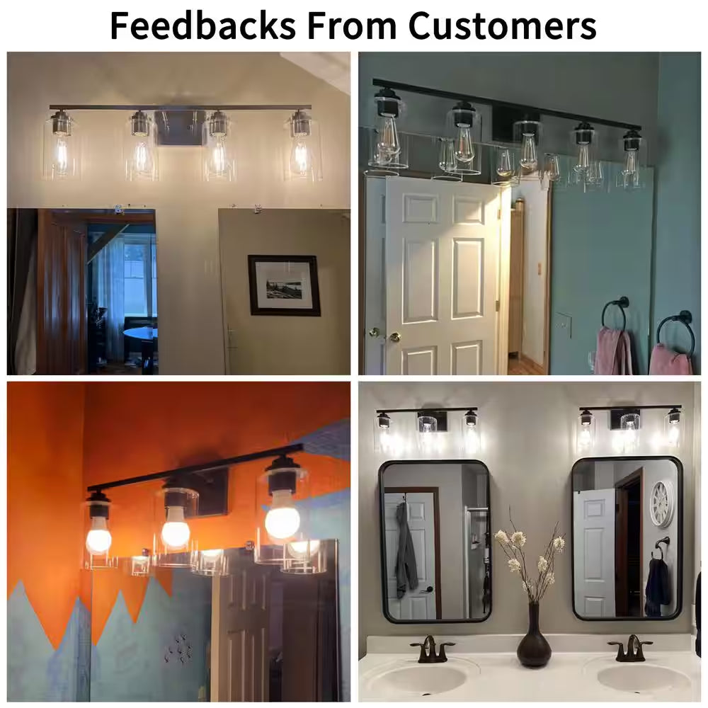 35 In. 5-Light Black Vanity Light with Clear Glass Shade