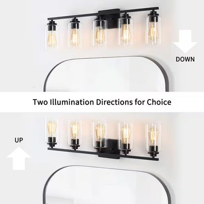 35 In. 5-Light Black Vanity Light with Clear Glass Shade
