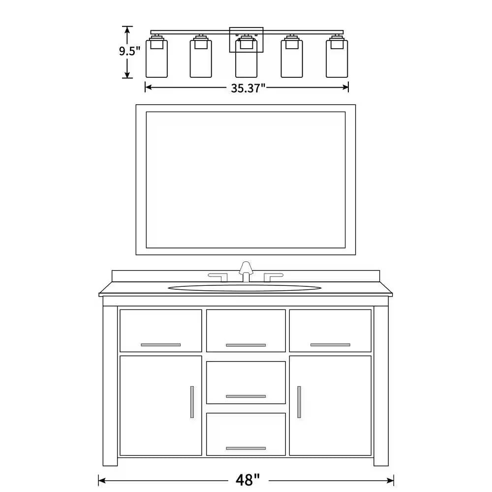 35 In. 5-Light Black Vanity Light with Clear Glass Shade