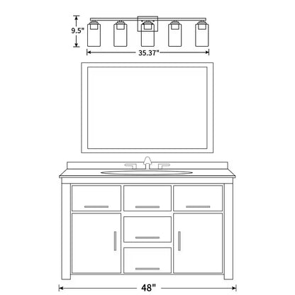 35 In. 5-Light Black Vanity Light with Clear Glass Shade
