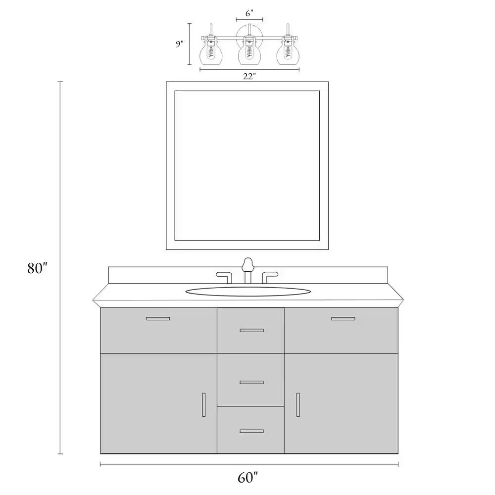 Modern 22 In. 3-Light Black Bathroom Vanity Light with Clear Glass Globe Shades Classic Wall Sconce for Damp Location