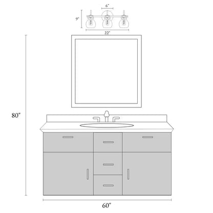 Modern 22 In. 3-Light Black Bathroom Vanity Light with Clear Glass Globe Shades Classic Wall Sconce for Damp Location