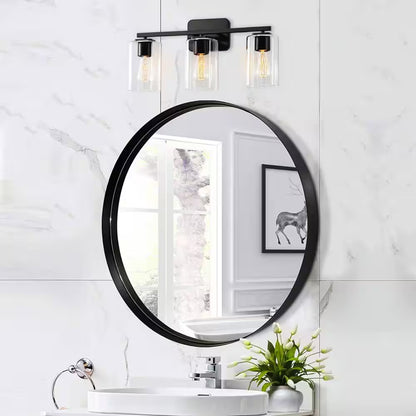 21 In. 3-Light Black Clemmon Vanity Light with Square Glass Shade