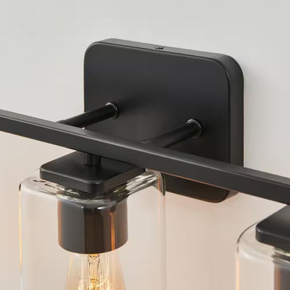21 In. 3-Light Black Clemmon Vanity Light with Square Glass Shade