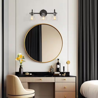 Modern 22 In. 3-Light Black Bathroom Vanity Light with Clear Glass Globe Shades Classic Wall Sconce for Damp Location