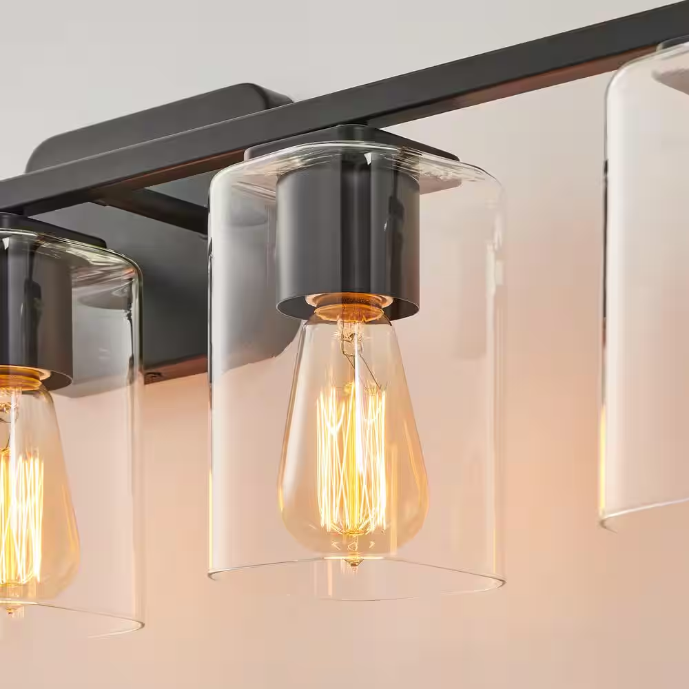 21 In. 3-Light Black Clemmon Vanity Light with Square Glass Shade