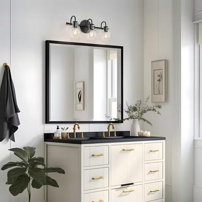 Modern 22 In. 3-Light Black Bathroom Vanity Light with Clear Glass Globe Shades Classic Wall Sconce for Damp Location