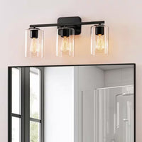 21 In. 3-Light Black Clemmon Vanity Light with Square Glass Shade