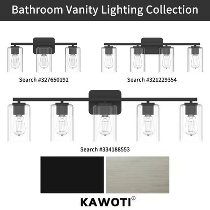 21 In. 3-Light Black Clemmon Vanity Light with Square Glass Shade