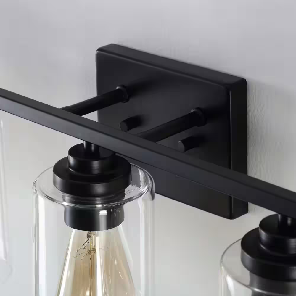 35 In. 5-Light Black Vanity Light with Clear Glass Shade