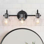 Modern 22 In. 3-Light Black Bathroom Vanity Light with Clear Glass Globe Shades Classic Wall Sconce for Damp Location