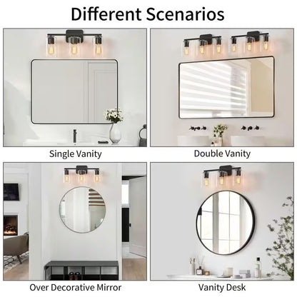 21 In. 3-Light Black Clemmon Vanity Light with Square Glass Shade